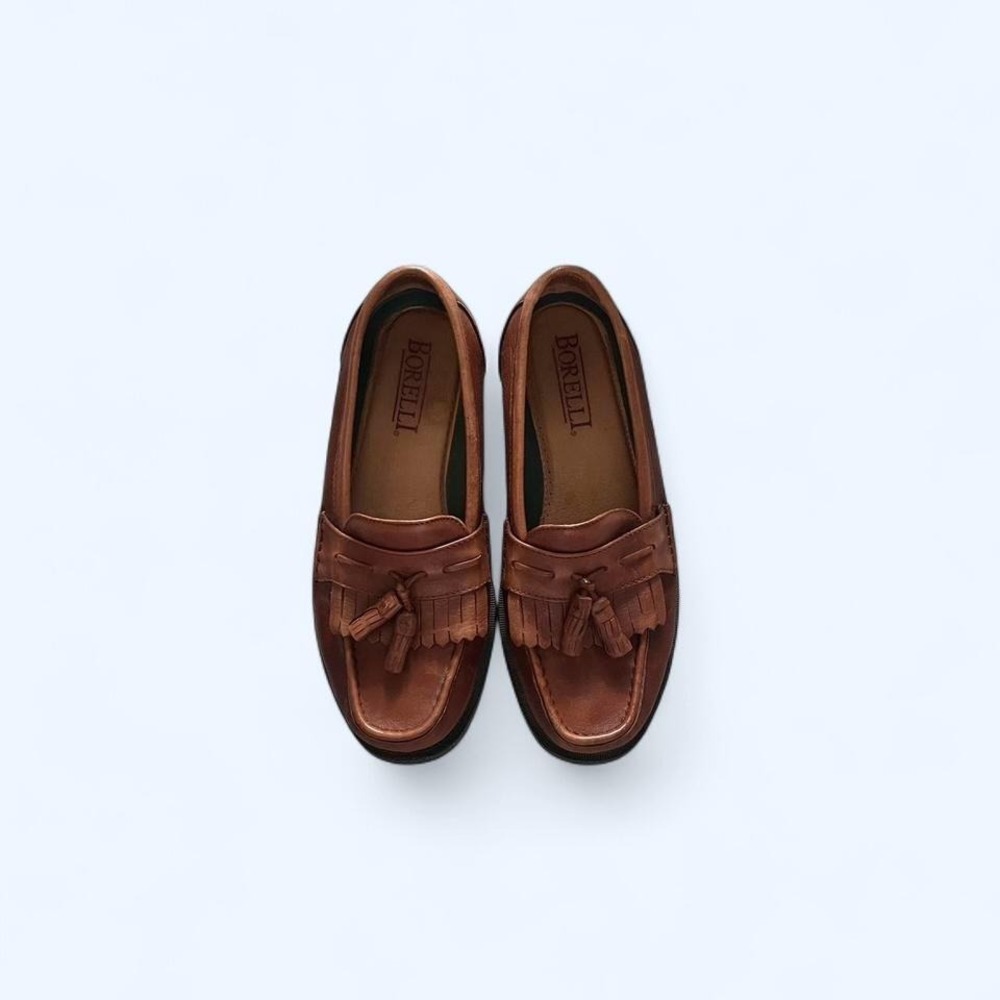 Leather tassel slip on loafers size 8 by Borelli